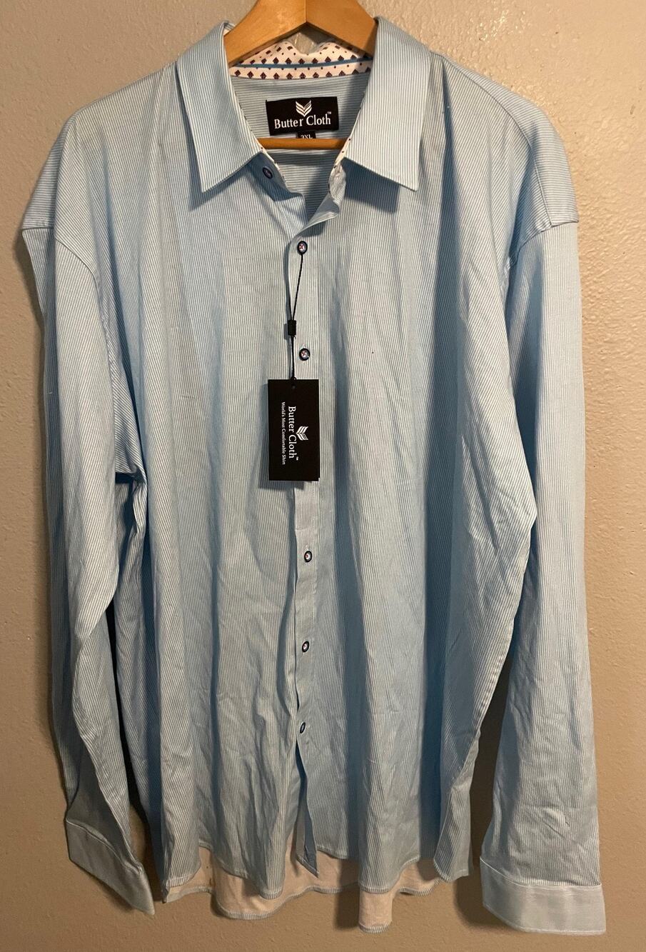 Butter Cloth Mens 3XL Light Blue Morning Dew Stripe Button Up Dress Shirt NEW